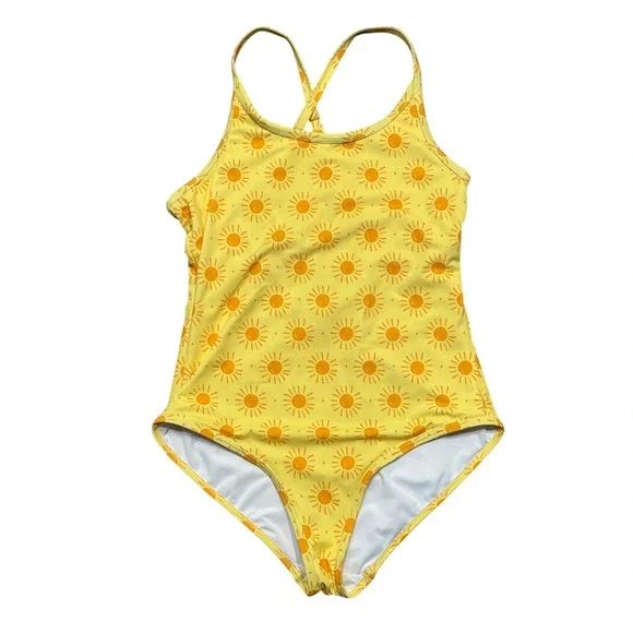 Hanna Andersson Womens Sun Print One Piece Swimsuit Yellow Orange Medium - Picture 2 of 6